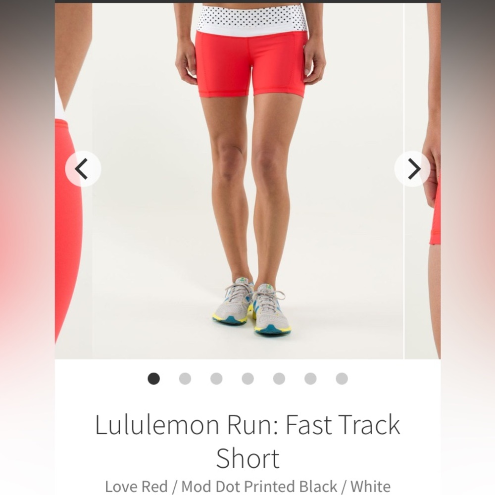 Lululemon Fast Track shorts inseam 4 inches red black polka dot NWOT size 10